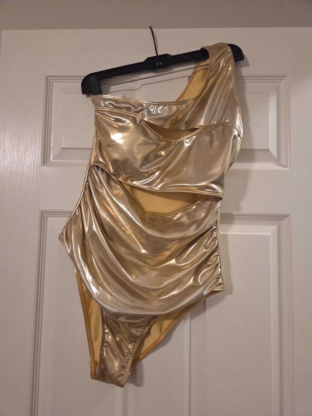 Metallic Gold One-Shoulder Cutout Swimsuit